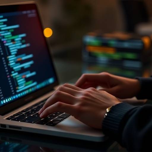 Hands typing on a laptop keyboard, illustrating the world of coding and software development.